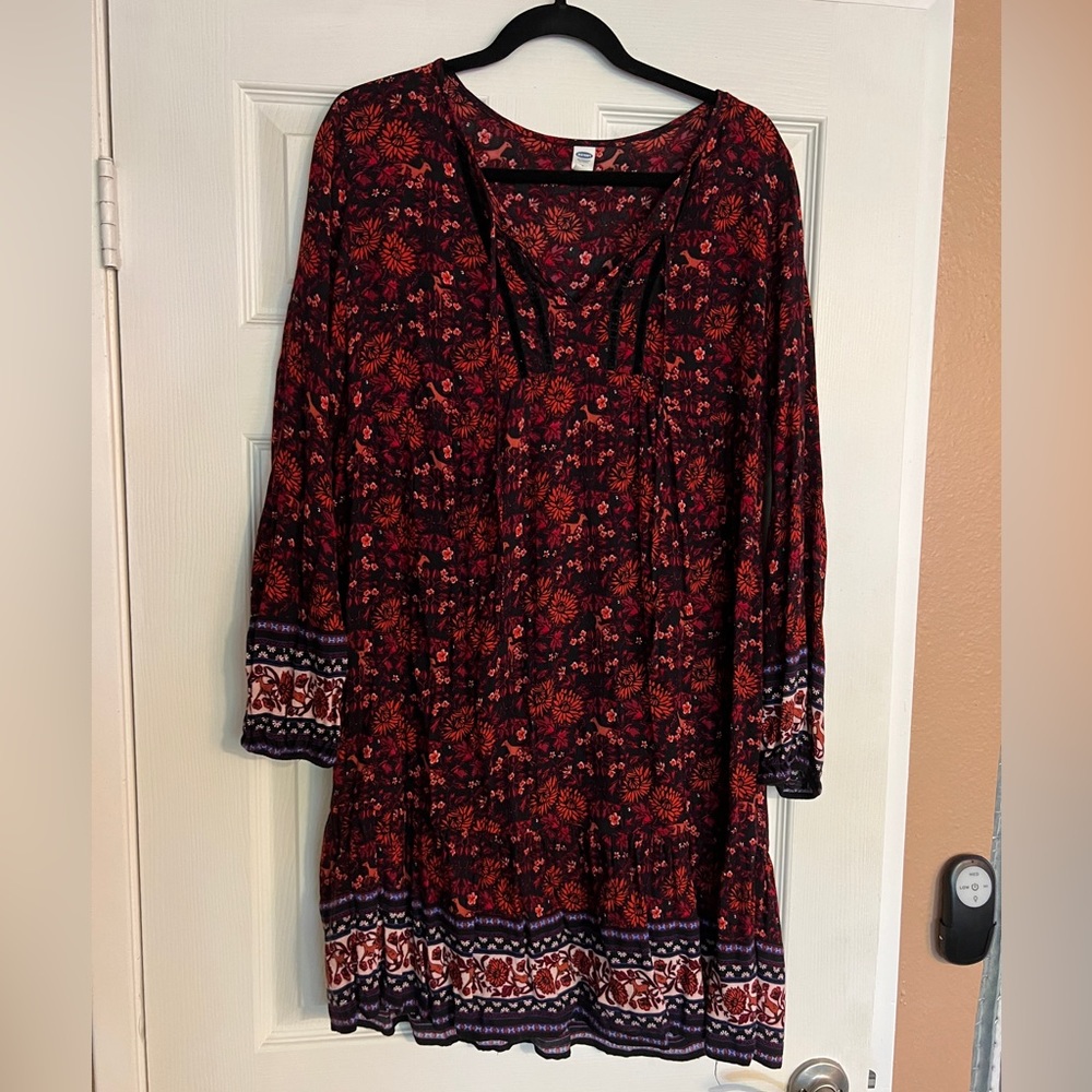 Old Navy baby doll smock dress bohemian rust floral pattern women’s size small